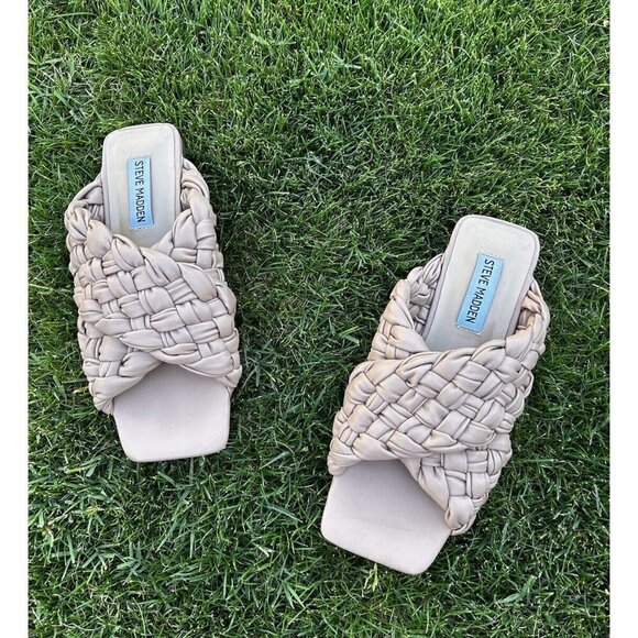 Steve Madden blush pink Marina vegan leather woven slides size 6.5 - Picture 1 of 3